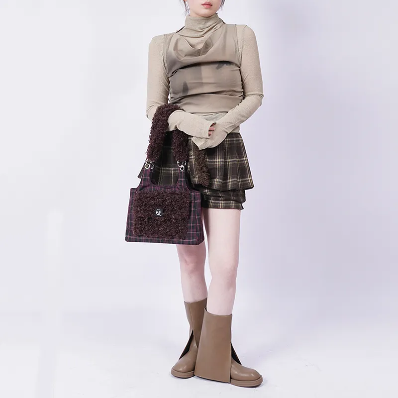 REBIRTH Denim Crossbody Bag, Shoulder Bag Women's Purple Brown Plaid/Black Denim/Blue Denim-2