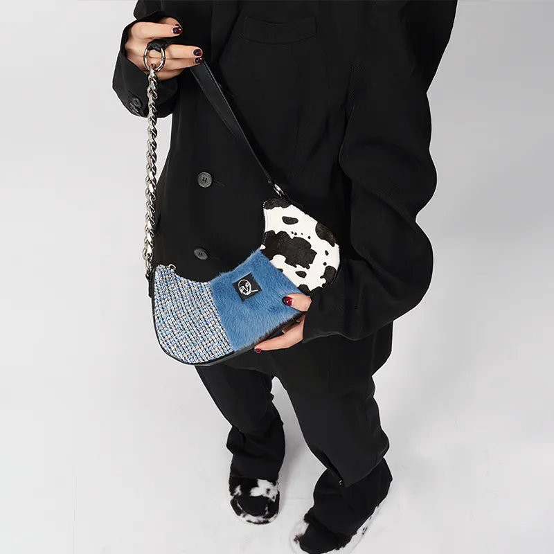 REBIRTH Premium Woven Fabric Handbag, Shoulder Bag Regular Women's Wild Blue-6