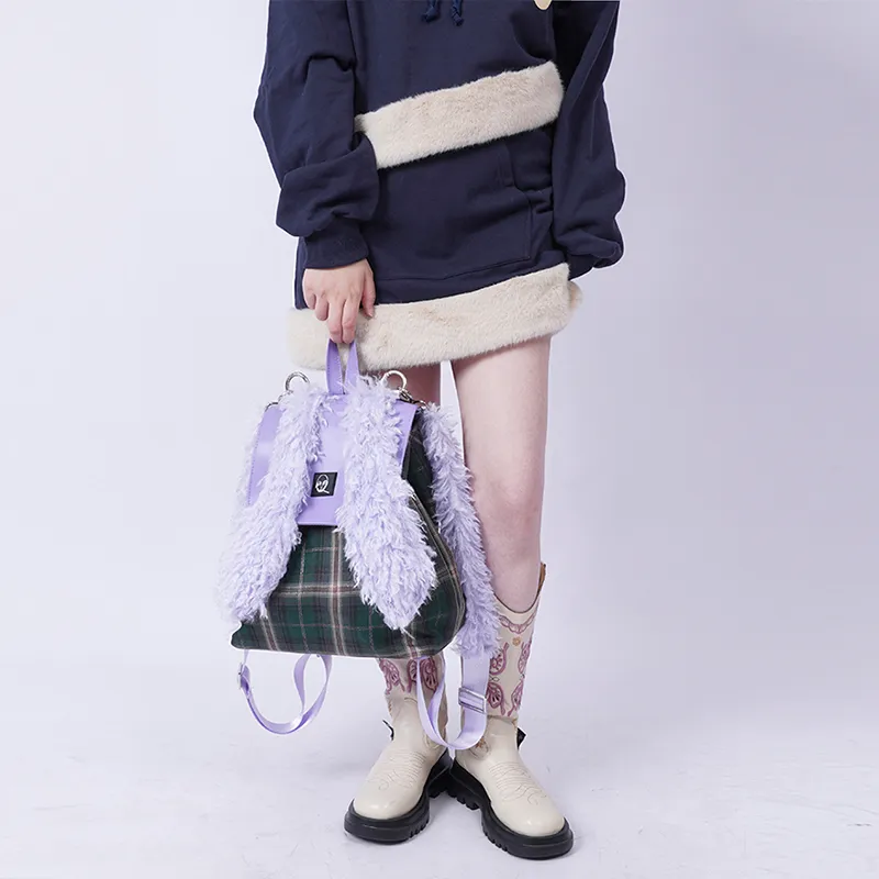 REBIRTH Canvas Backpack Crossbody Bag Handbag Large Size Women's Caramel Rabbit Millennium Purple Bunny-10