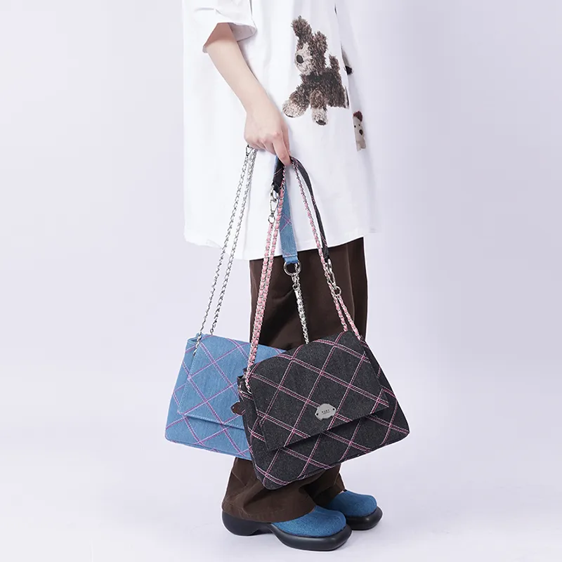 REBIRTH Denim Portable Crossbody Bag, Shoulder Bag Women's Fresh Look Blue, Graphite Black-1