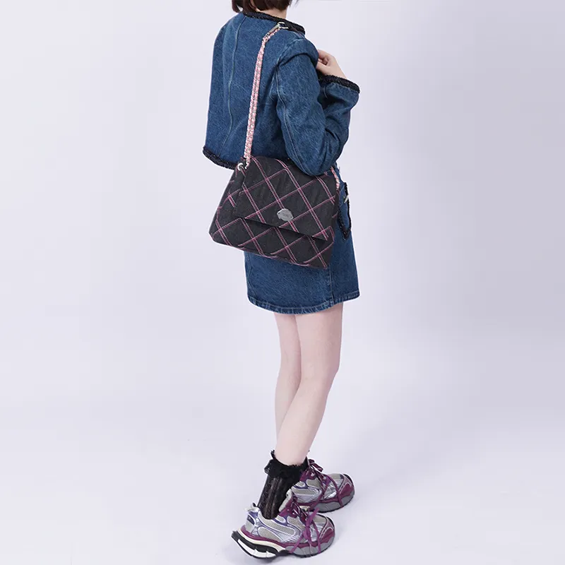 REBIRTH Denim Portable Crossbody Bag, Shoulder Bag Women's Fresh Look Blue, Graphite Black-6