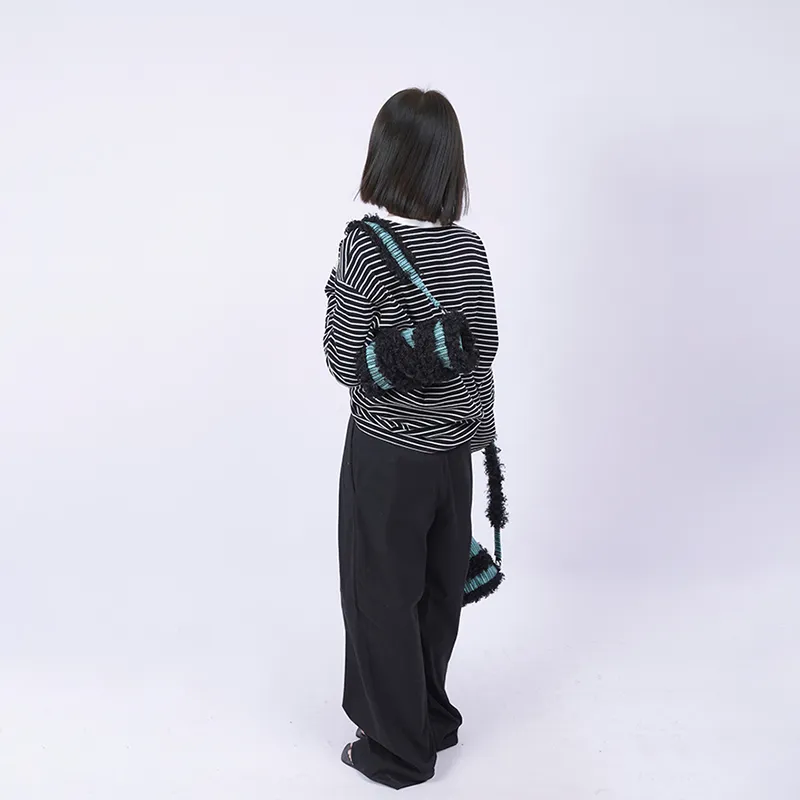 REBIRTH Denim Fabric With Eco Friendly Fleece Crossbody Cylinder Underarm Shoulder Bag Women's Multicolor-9