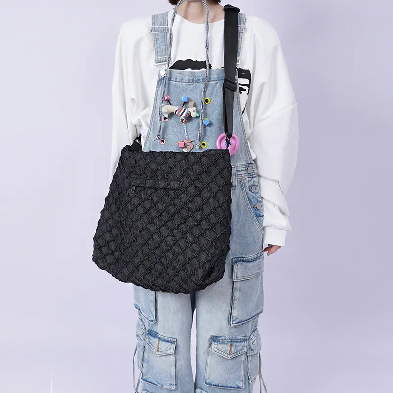 REBIRTH Cotton Crossbody Bag Unisex Denim Blue/Ink Jade Black-10