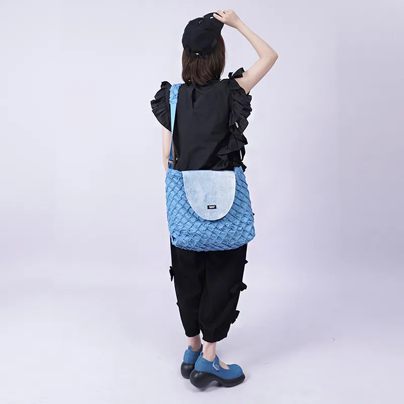 REBIRTH Cotton Crossbody Bag Unisex Denim Blue/Ink Jade Black-5