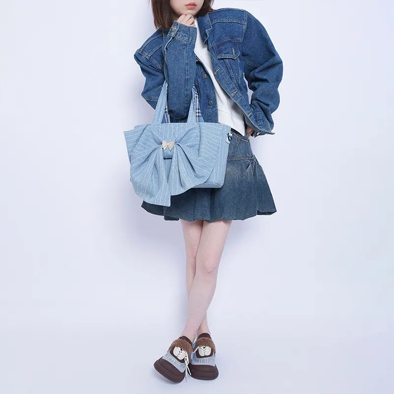 REBIRTH Denim Shoulder Bag Women's Sea Salt Blue-5