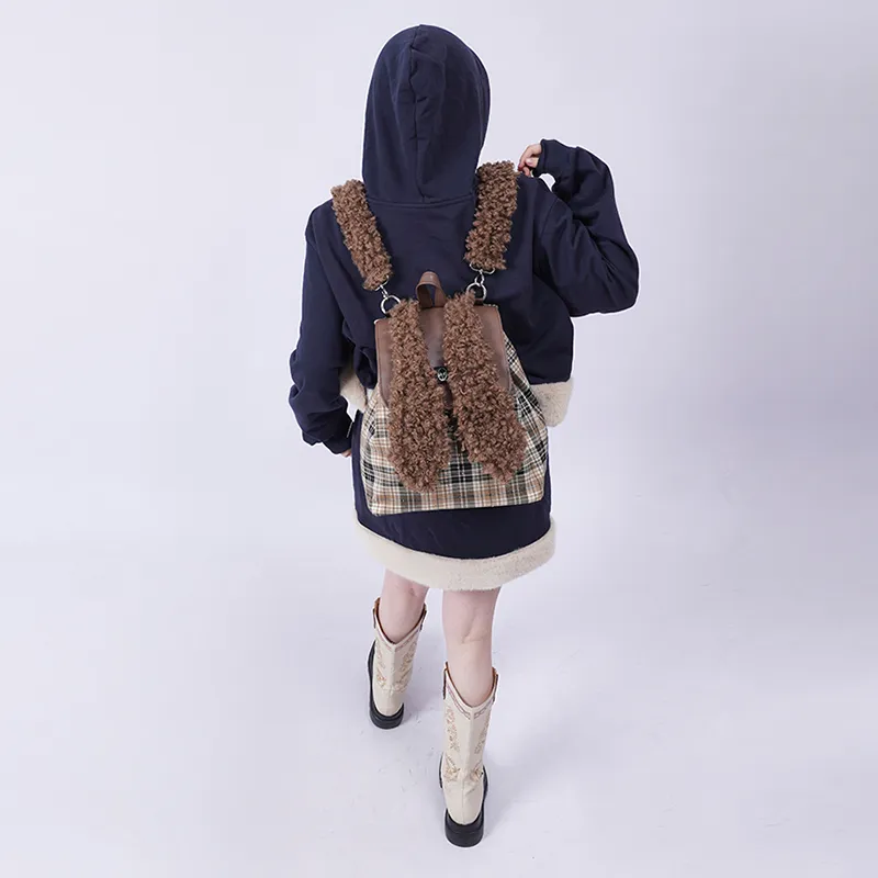 REBIRTH Canvas Backpack Crossbody Bag Handbag Large Size Women's Caramel Rabbit Millennium Purple Bunny-5