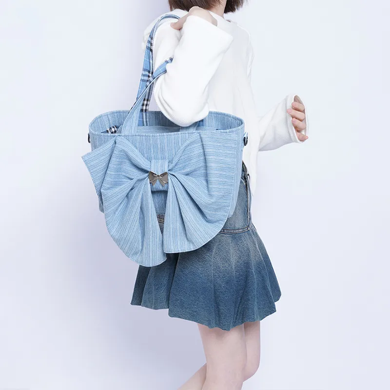 REBIRTH Denim Shoulder Bag Women's Sea Salt Blue-2
