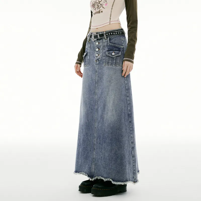 I'M ONE Denim Long Skirts Women's Denim Blue-2