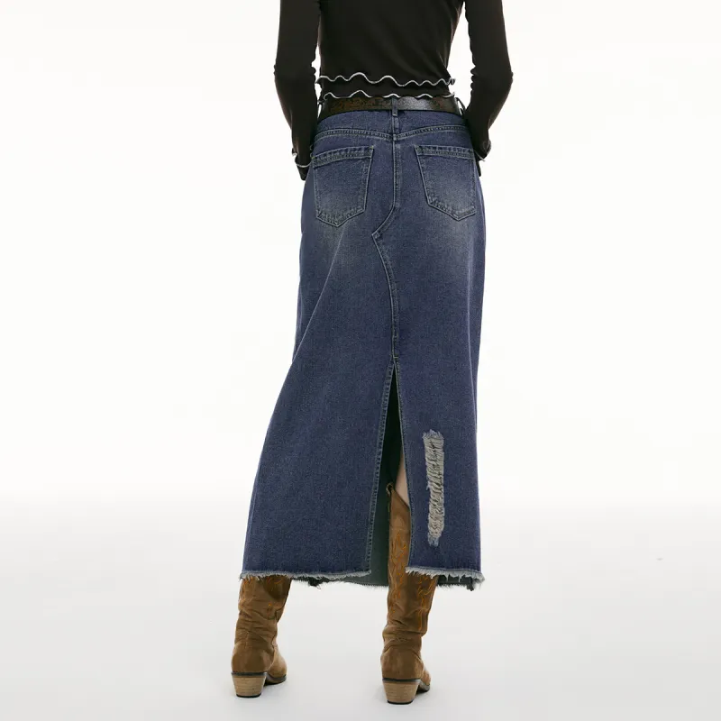 I'M ONE Denim Long Skirts Women's Vintage Denim Blue-6