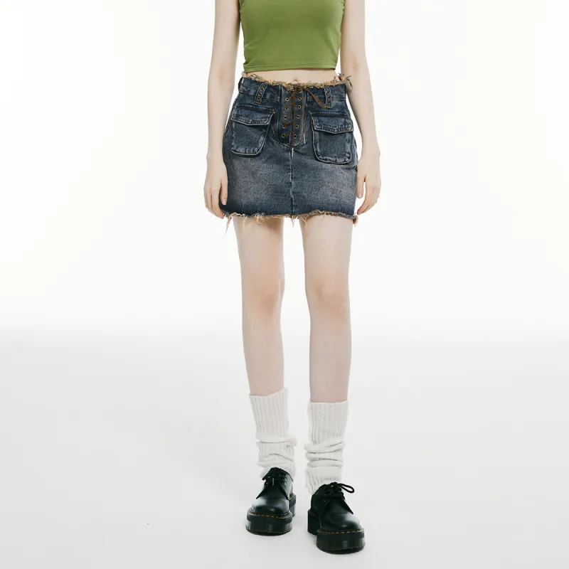 I'M ONE Denim Short Skirts Women's Vintage Denim Blue-2