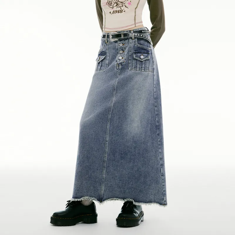 I'M ONE Denim Long Skirts Women's Denim Blue-4