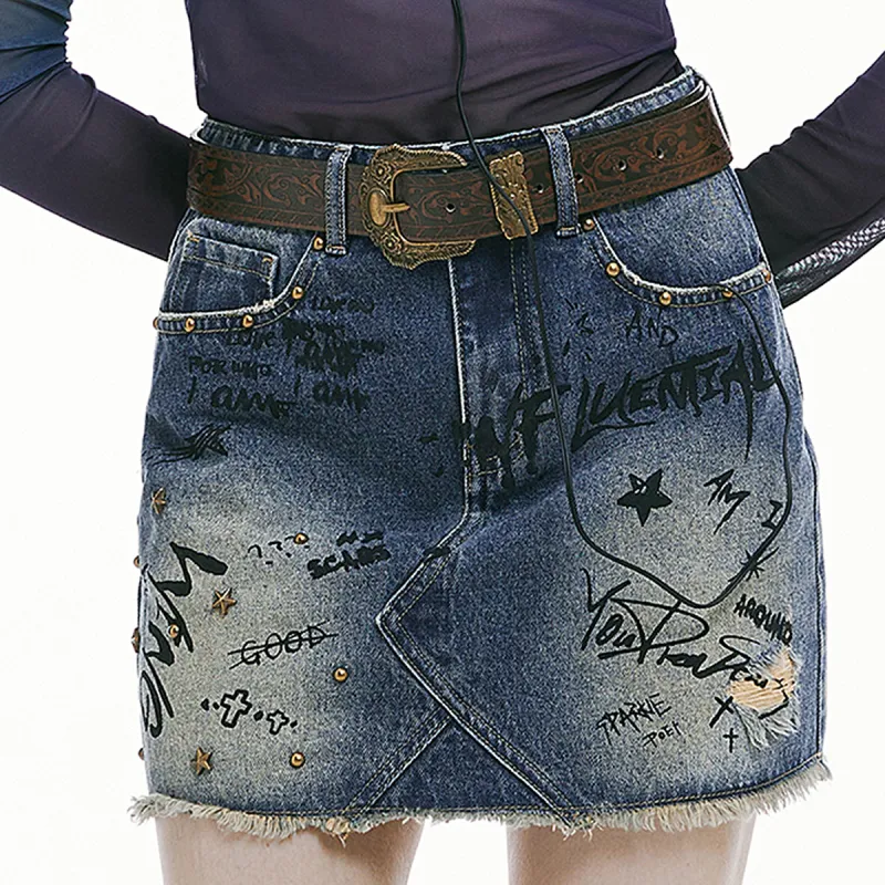 I'M ONE Denim Short Skirts Women's Vintage Denim Blue-3
