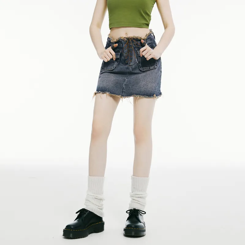 I'M ONE Denim Short Skirts Women's Vintage Denim Blue-3
