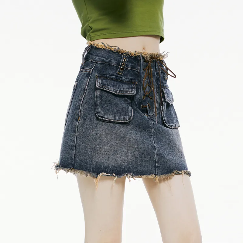 I'M ONE Denim Short Skirts Women's Vintage Denim Blue-5