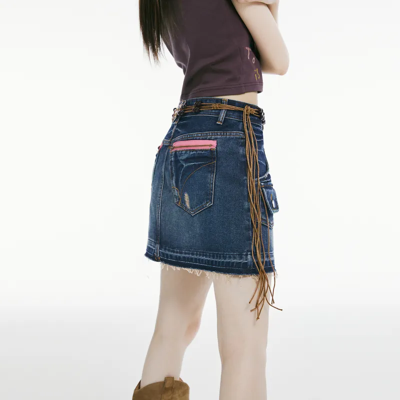 I'M ONE Denim Short Skirts Women's Vintage Denim Blue-3