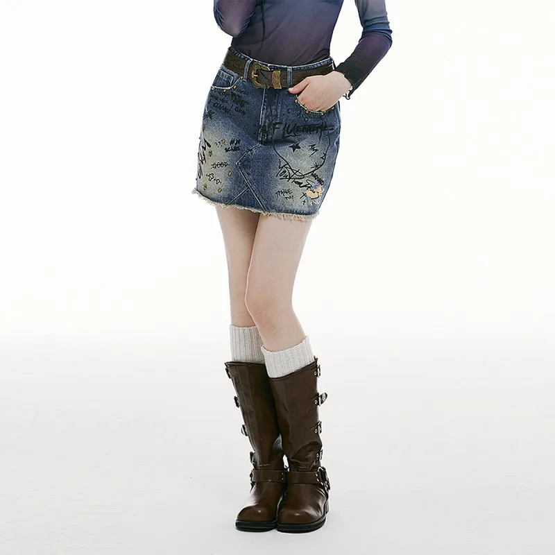 I'M ONE Denim Short Skirts Women's Vintage Denim Blue-2