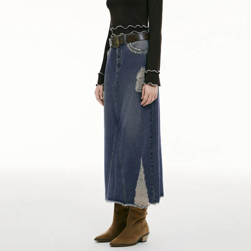 I'M ONE Denim Long Skirts Women's Vintage Denim Blue-3