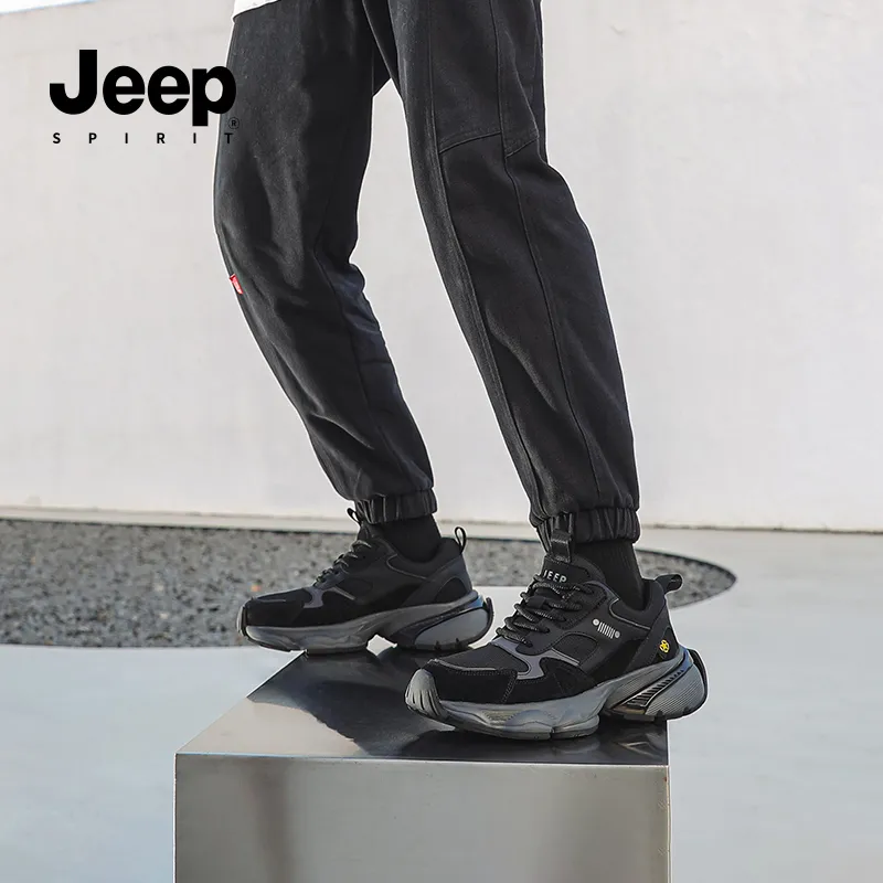 JEEP SPIRIT Anti Slip And Wear Resistant Breathable Low Top Chunky Sneakers Men Graphite Black-12