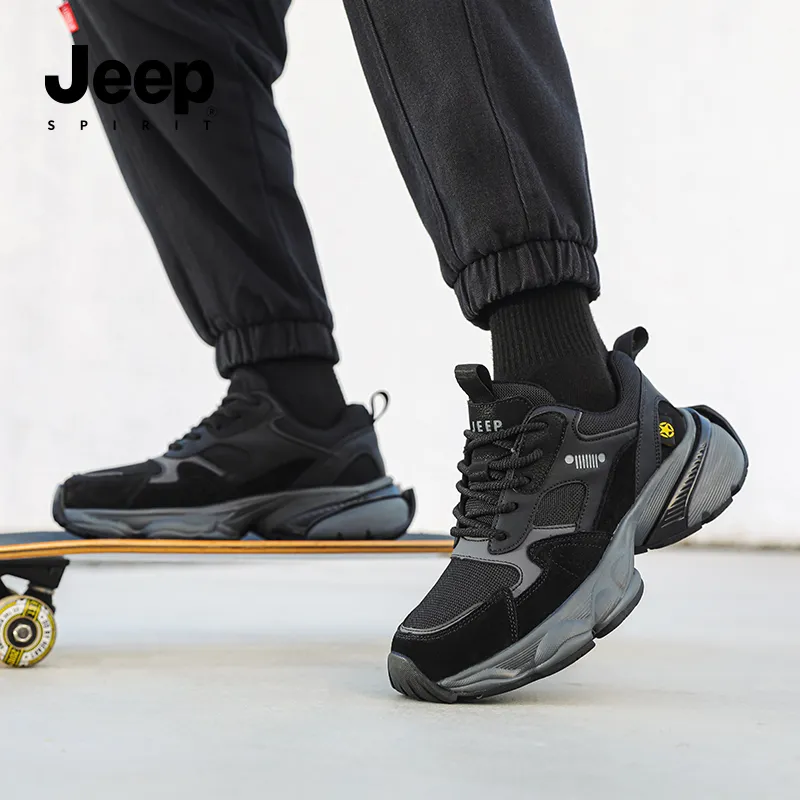 JEEP SPIRIT Anti Slip And Wear Resistant Breathable Low Top Chunky Sneakers Men Graphite Black-13