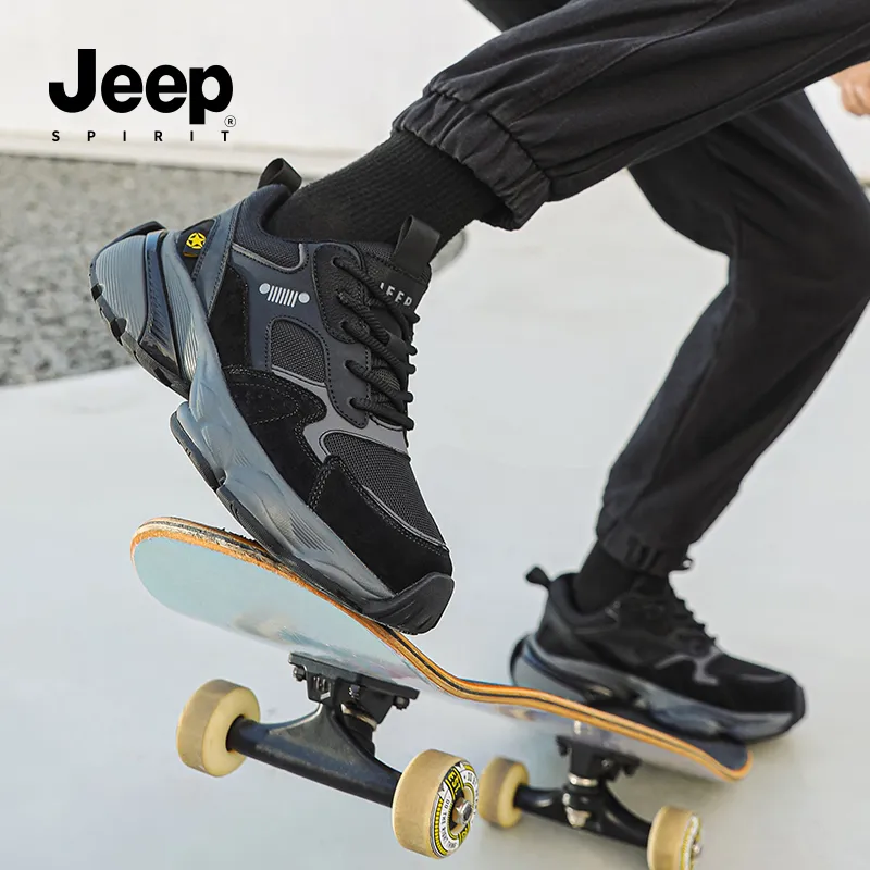 JEEP SPIRIT Anti Slip And Wear Resistant Breathable Low Top Chunky Sneakers Men Graphite Black-10