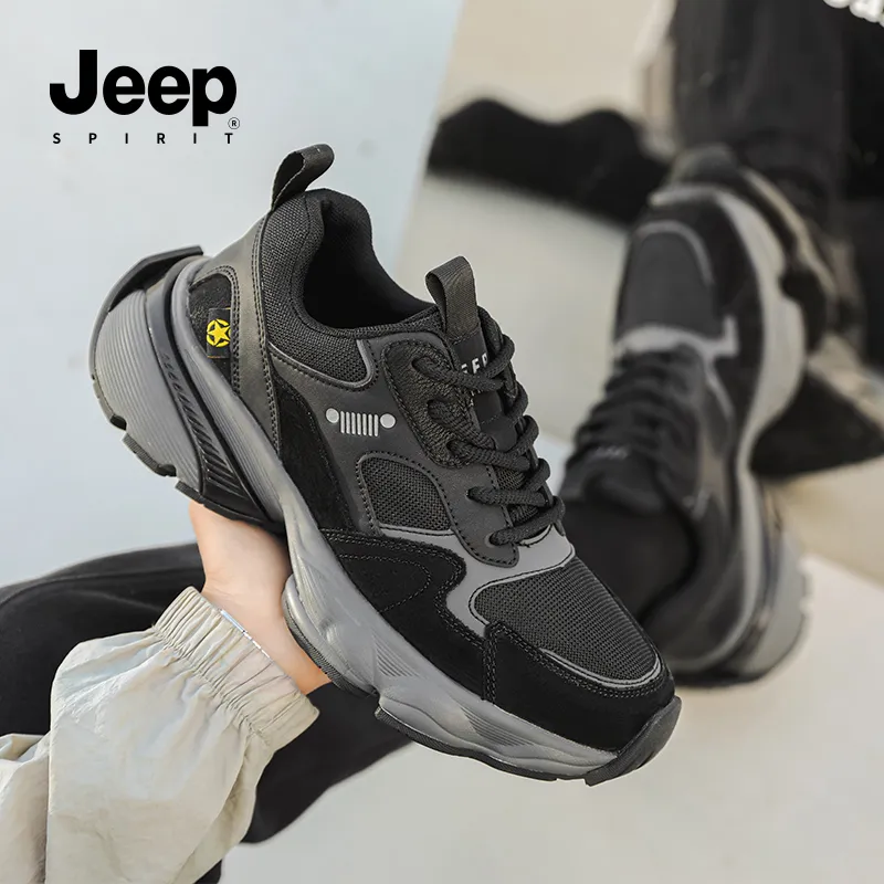 JEEP SPIRIT Anti Slip And Wear Resistant Breathable Low Top Chunky Sneakers Men Graphite Black-9