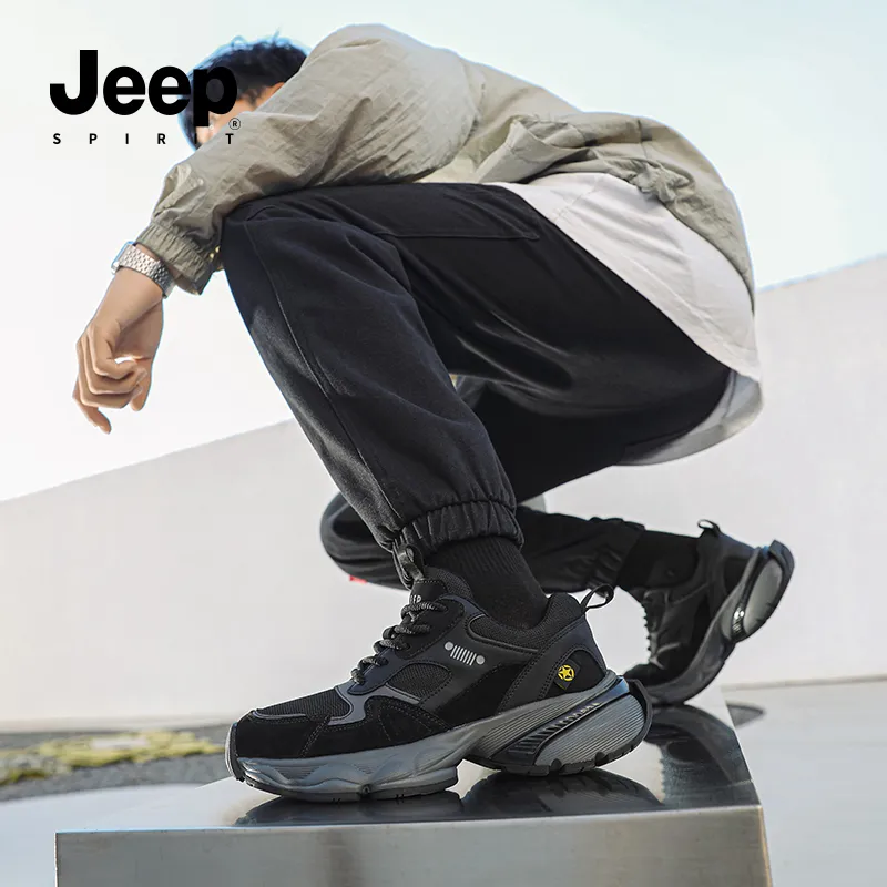 JEEP SPIRIT Anti Slip And Wear Resistant Breathable Low Top Chunky Sneakers Men Graphite Black-11