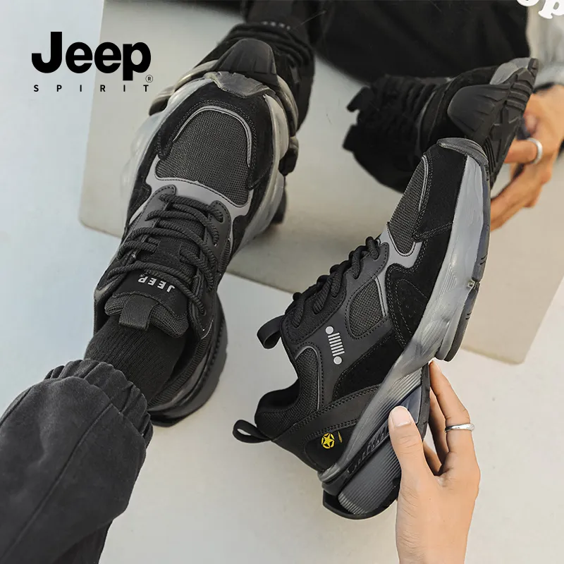 JEEP SPIRIT Anti Slip And Wear Resistant Breathable Low Top Chunky Sneakers Men Graphite Black-8