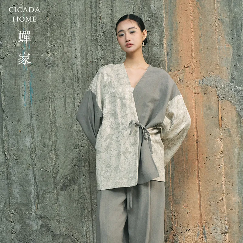 CICADAHOME Pajama Set Women's Shi Yu Diagonal Placket Lace Up Women's Matching Set-4