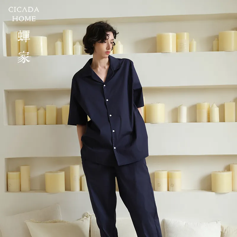 CICADAHOME Summer Pajama Set Men's Navy Blue-3