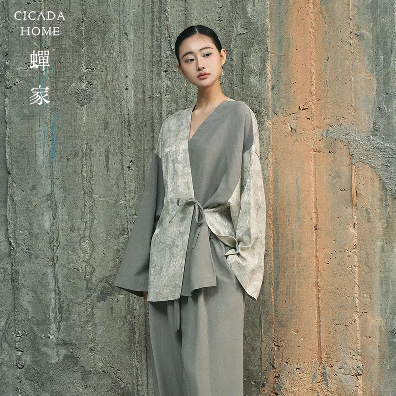 CICADAHOME Pajama Set Women's Shi Yu Diagonal Placket Lace Up Women's Matching Set-5