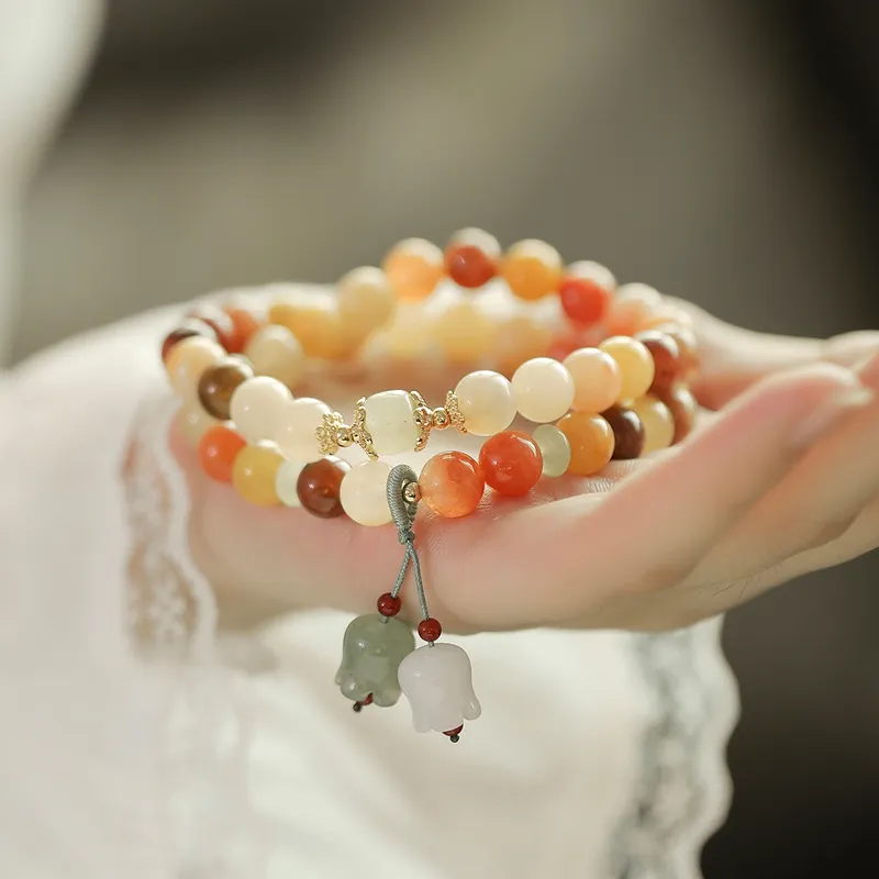 AGOVSKI Golden Silk Jade+Agate+Aventurine+Copper Alloy+Braided String Bracelets Women's-5