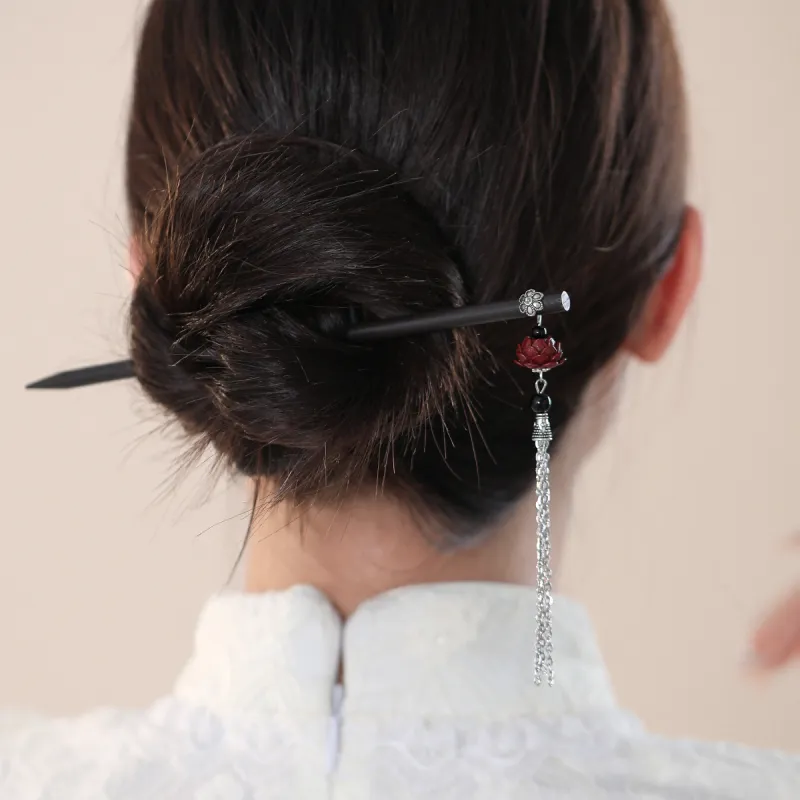 AGOVSKI Wooden+Alloy+Resin+Agate Black Hairpins Women's-3