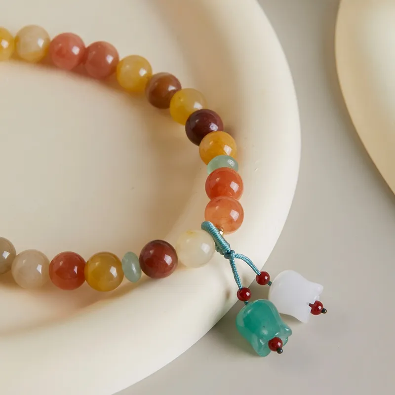 AGOVSKI Golden Silk Jade+Agate+Aventurine+Copper Alloy+Braided String Bracelets Women's-4