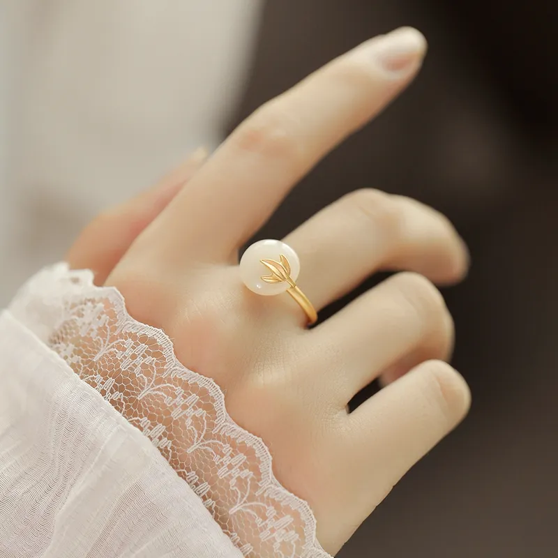 AGOVSKI Hetian Jade Rings Pale Greenish White Jade Women's-1