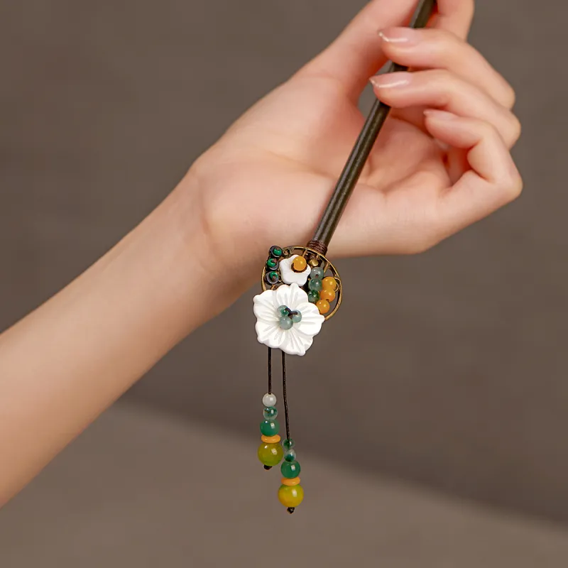 AGOVSKI Copper Alloy+Faux Black Wooden+Shell+Faux Crystal Hairpins Women's-3