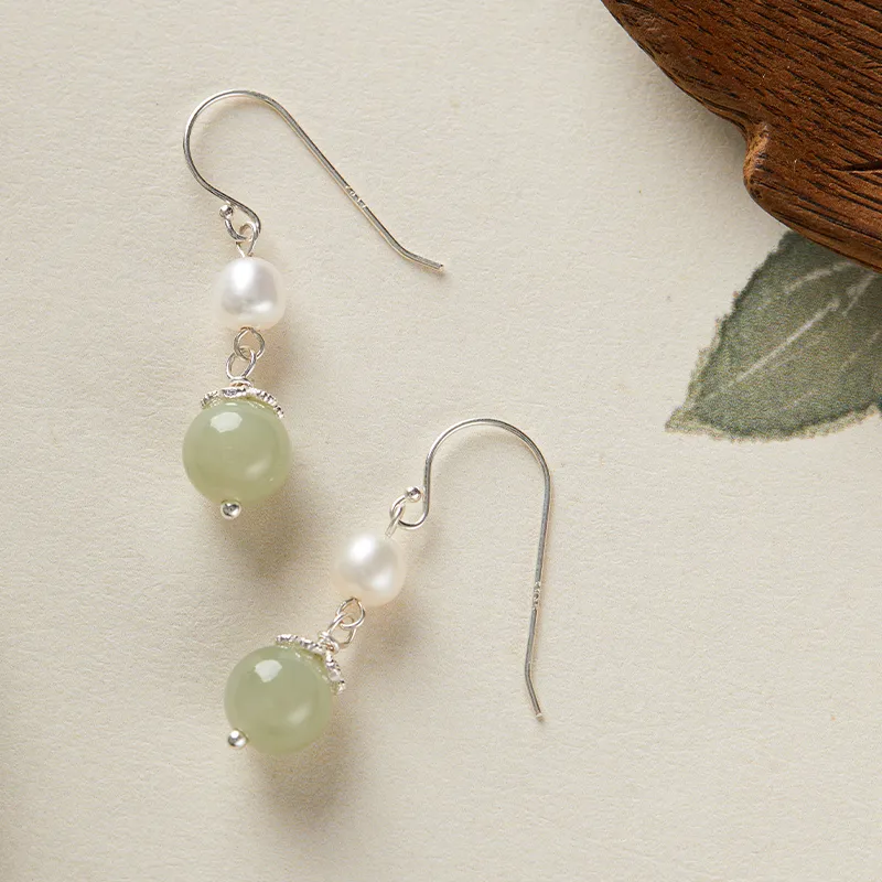 AGOVSKI Hetian Jade Earrings Pale Greenish White Jade Women's-3