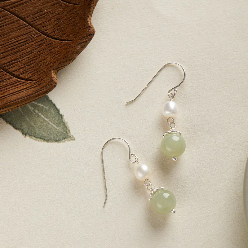 AGOVSKI Hetian Jade Earrings Pale Greenish White Jade Women's-7