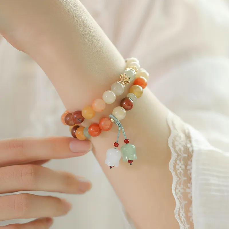 AGOVSKI Golden Silk Jade+Agate+Aventurine+Copper Alloy+Braided String Bracelets Women's-1