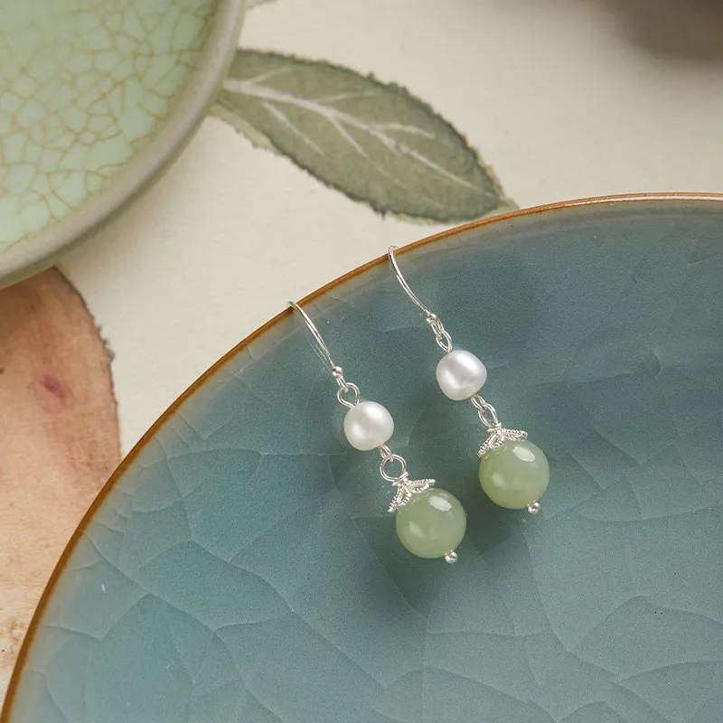 AGOVSKI Hetian Jade Earrings Pale Greenish White Jade Women's-6