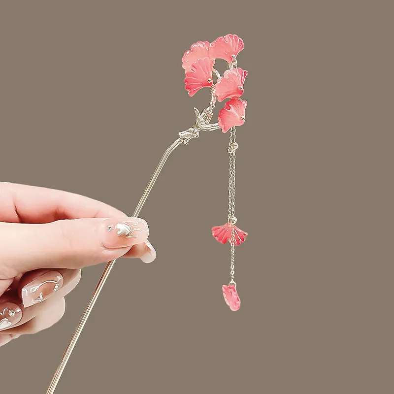 AGOVSKI Hairpins Women's Elegant Ginkgo Tassel Hairpin-5