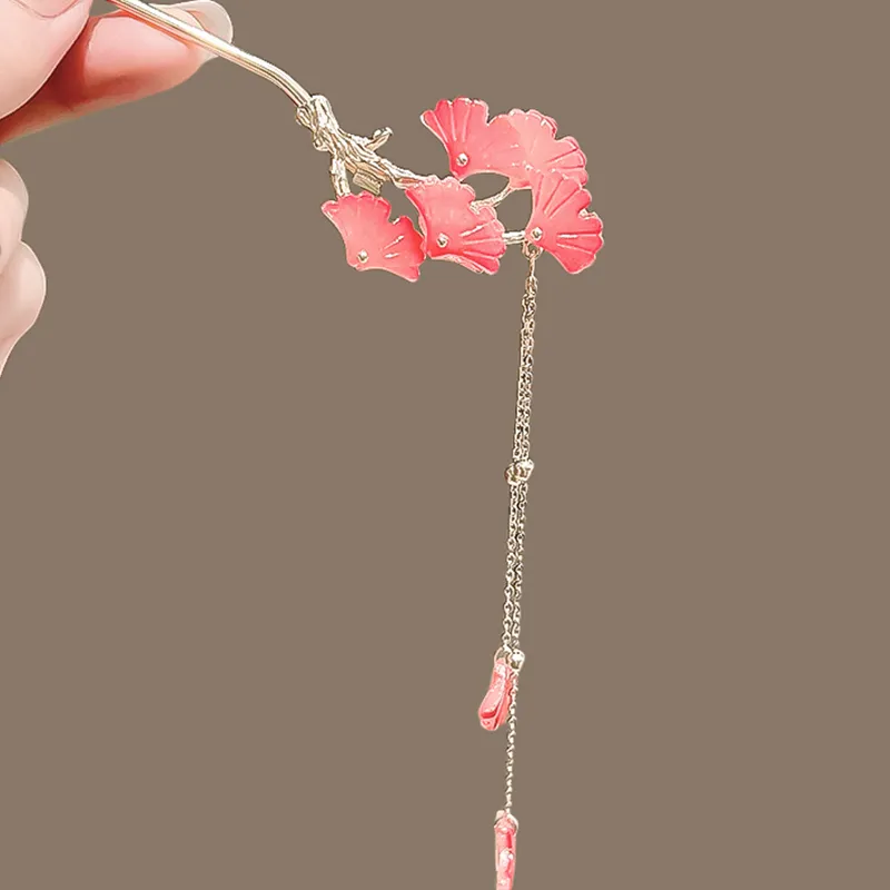 AGOVSKI Hairpins Women's Elegant Ginkgo Tassel Hairpin-4