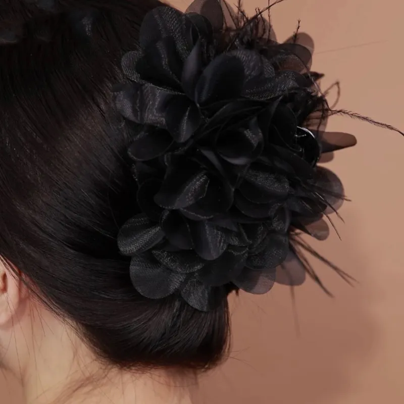 AGOVSKI Resin+Gauze+Feather Hair Clips Women's-3