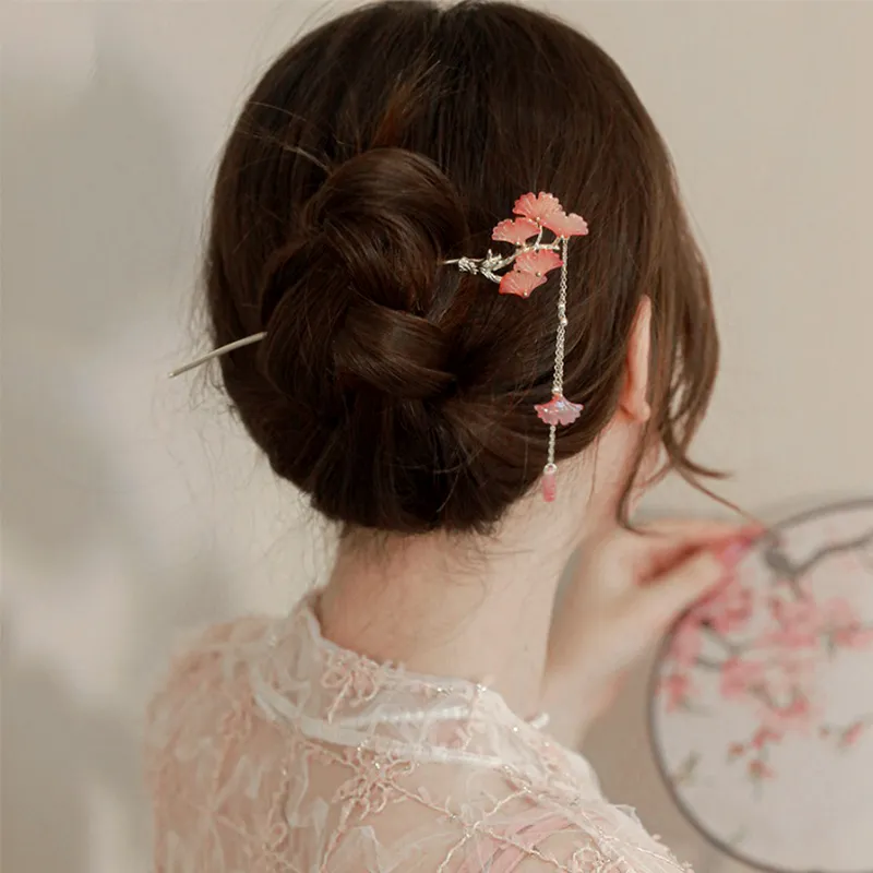 AGOVSKI Hairpins Women's Elegant Ginkgo Tassel Hairpin-1