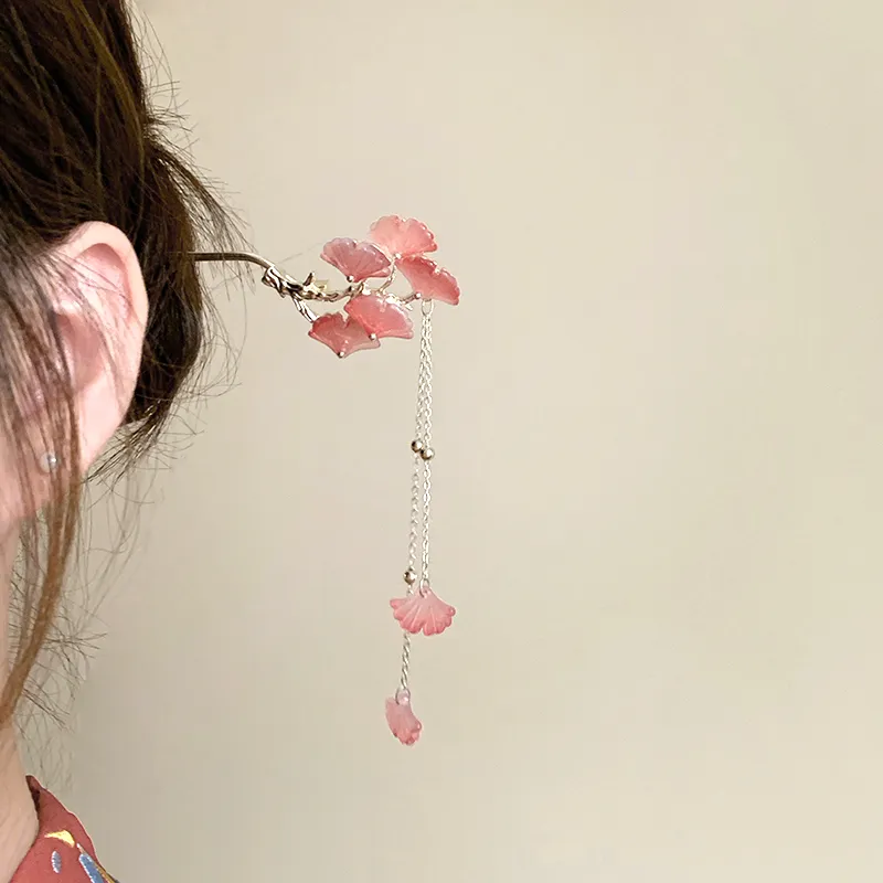 AGOVSKI Hairpins Women's Elegant Ginkgo Tassel Hairpin-3