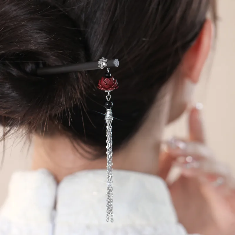 AGOVSKI Wooden+Alloy+Resin+Agate Black Hairpins Women's-1