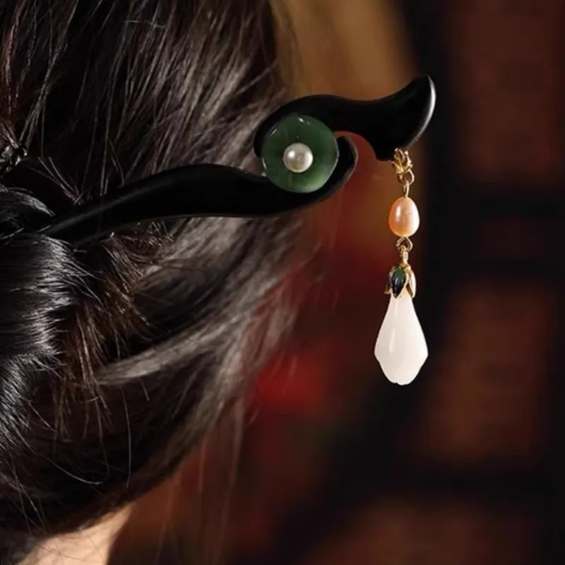 AGOVSKI Copper Alloy+Wooden+Pearl+Oil Drip+Colored Glaze Hairpins Women's-1