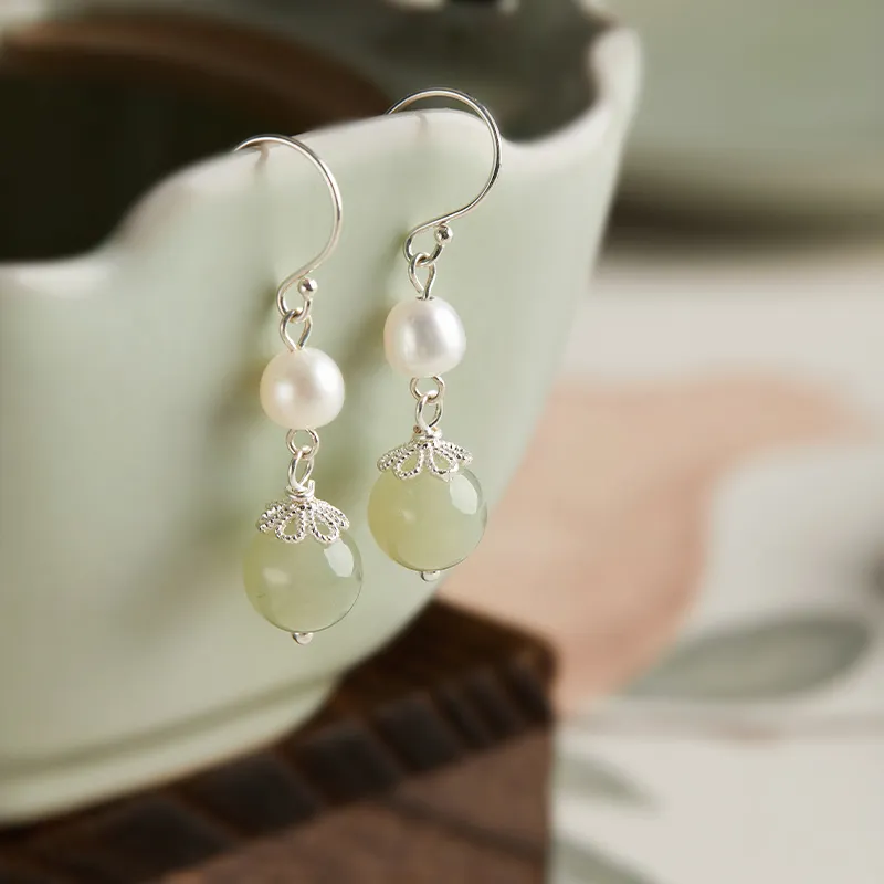 AGOVSKI Hetian Jade Earrings Pale Greenish White Jade Women's-4