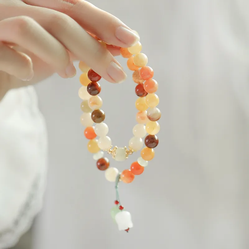 AGOVSKI Golden Silk Jade+Agate+Aventurine+Copper Alloy+Braided String Bracelets Women's-6