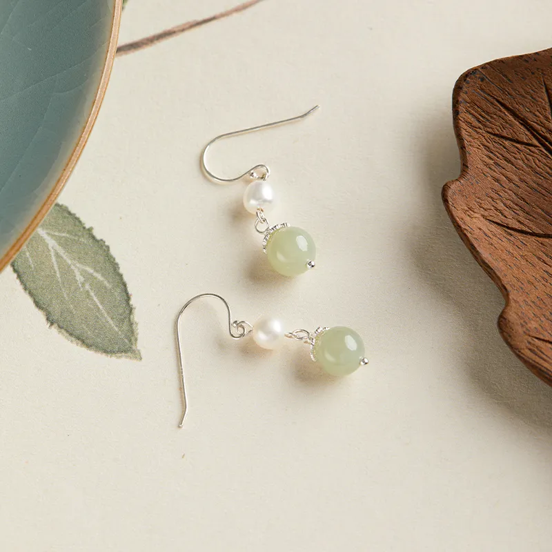 AGOVSKI Hetian Jade Earrings Pale Greenish White Jade Women's-5