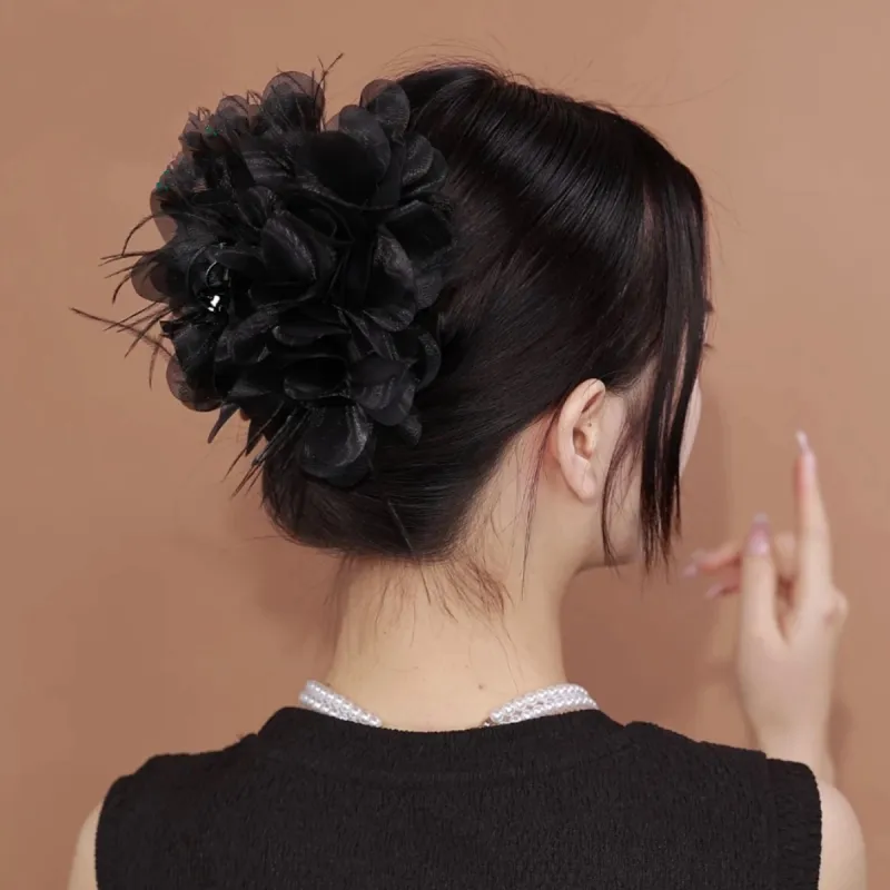 AGOVSKI Resin+Gauze+Feather Hair Clips Women's-2